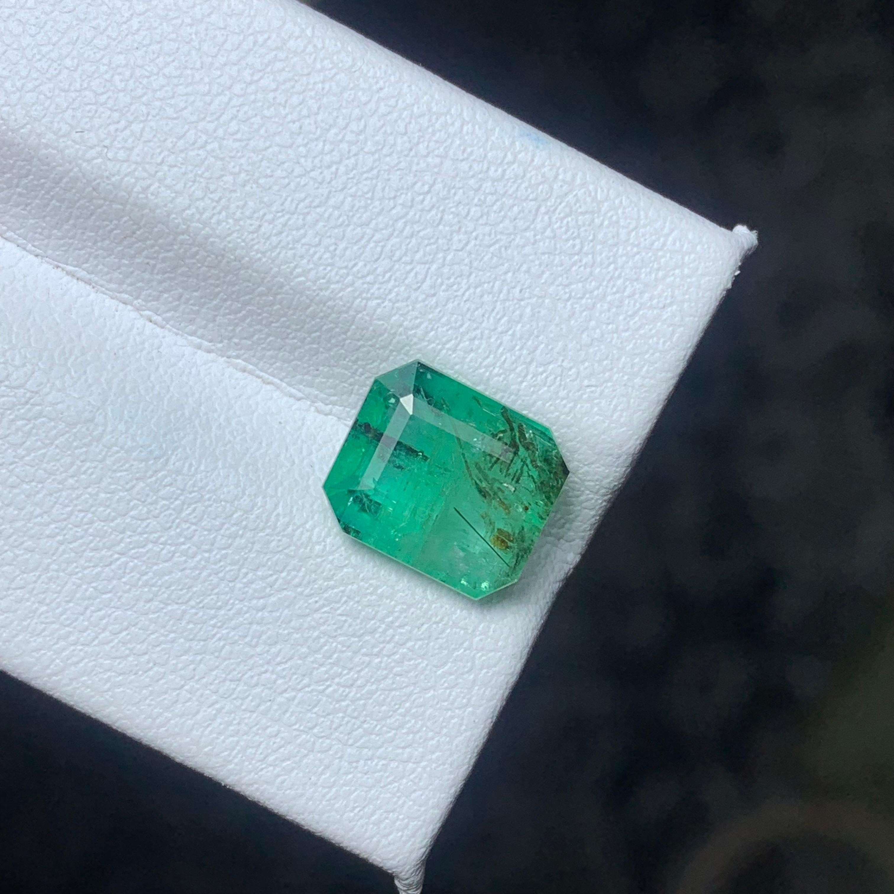 Arts and Crafts 3.80 Carat Natural Green Emerald from Zambia Having Rutile Needle Naturally
