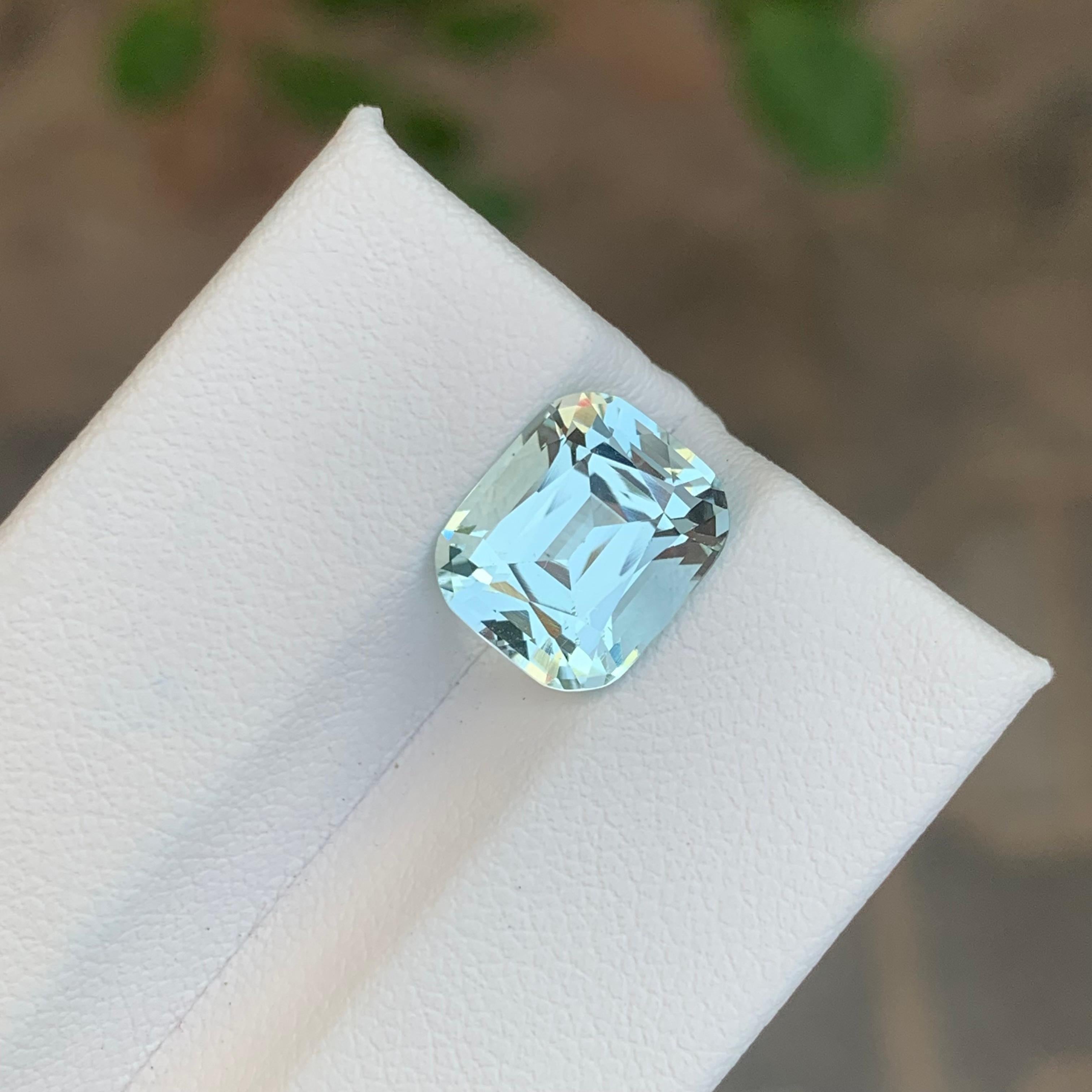 Faceted Aquamarine

Weight: 3.80 Carats
Dimensions: 10.5 x 8.8 x 6.6 Mm
Origin; Shigar Valley Pakistan
Treatment: Non
Color: Blue White 
Shape: Cushion

Aquamarine from Shigar Valley, Pakistan, is highly prized for its exceptional clarity and