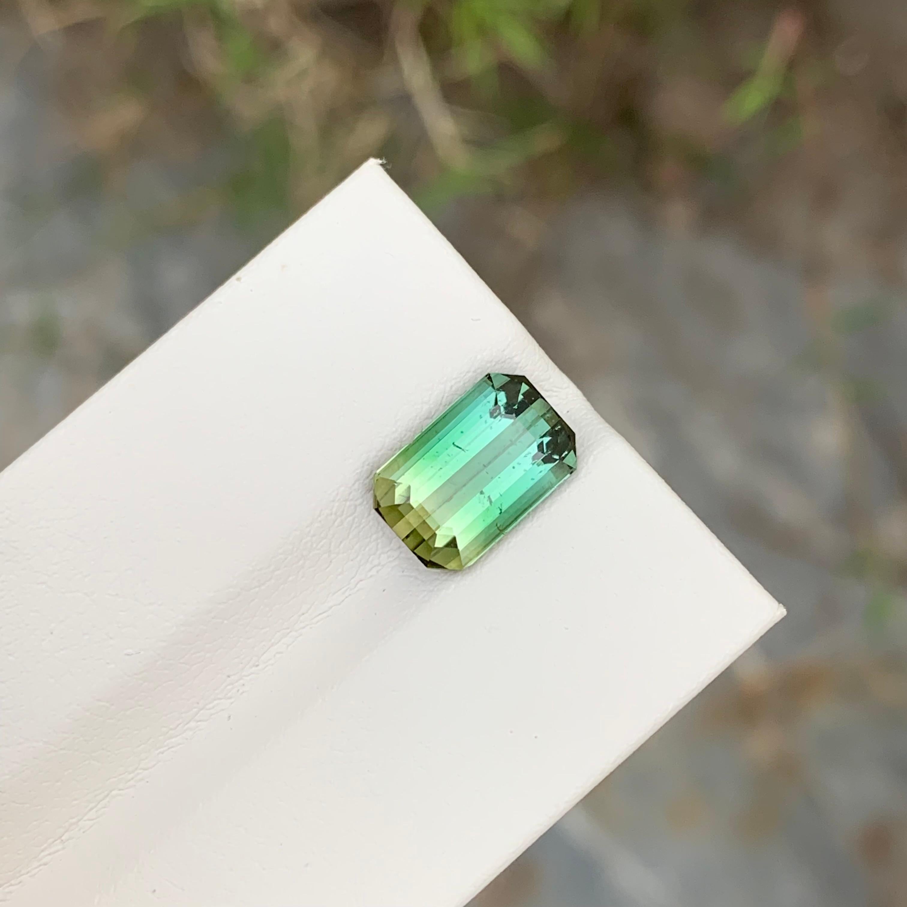 Arts and Crafts 3.80 Carat Natural Loose Bi Colour Tourmaline Emerald Shape Gem  For Sale