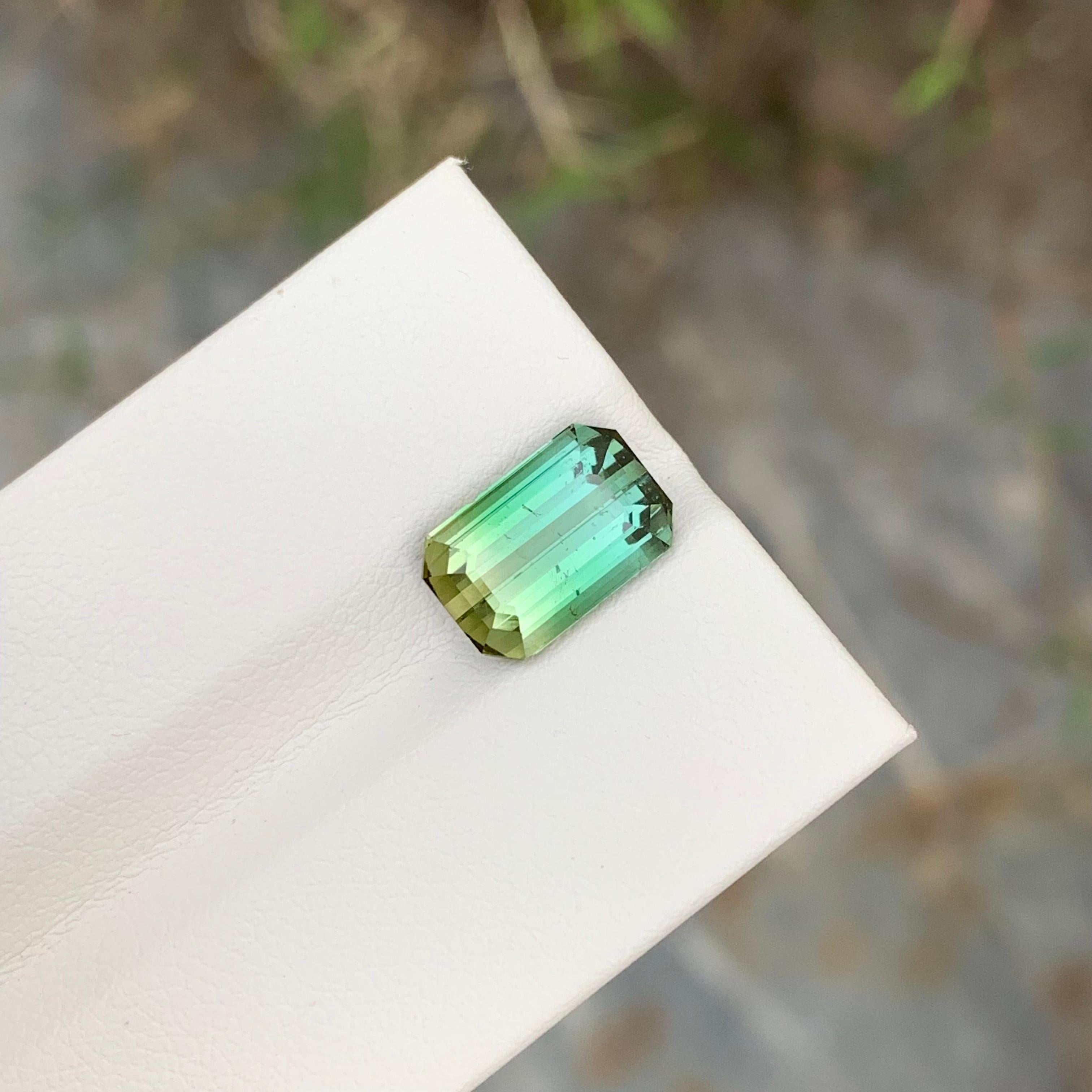 3.80 Carat Natural Loose Bi Colour Tourmaline Emerald Shape Gem  For Sale 1