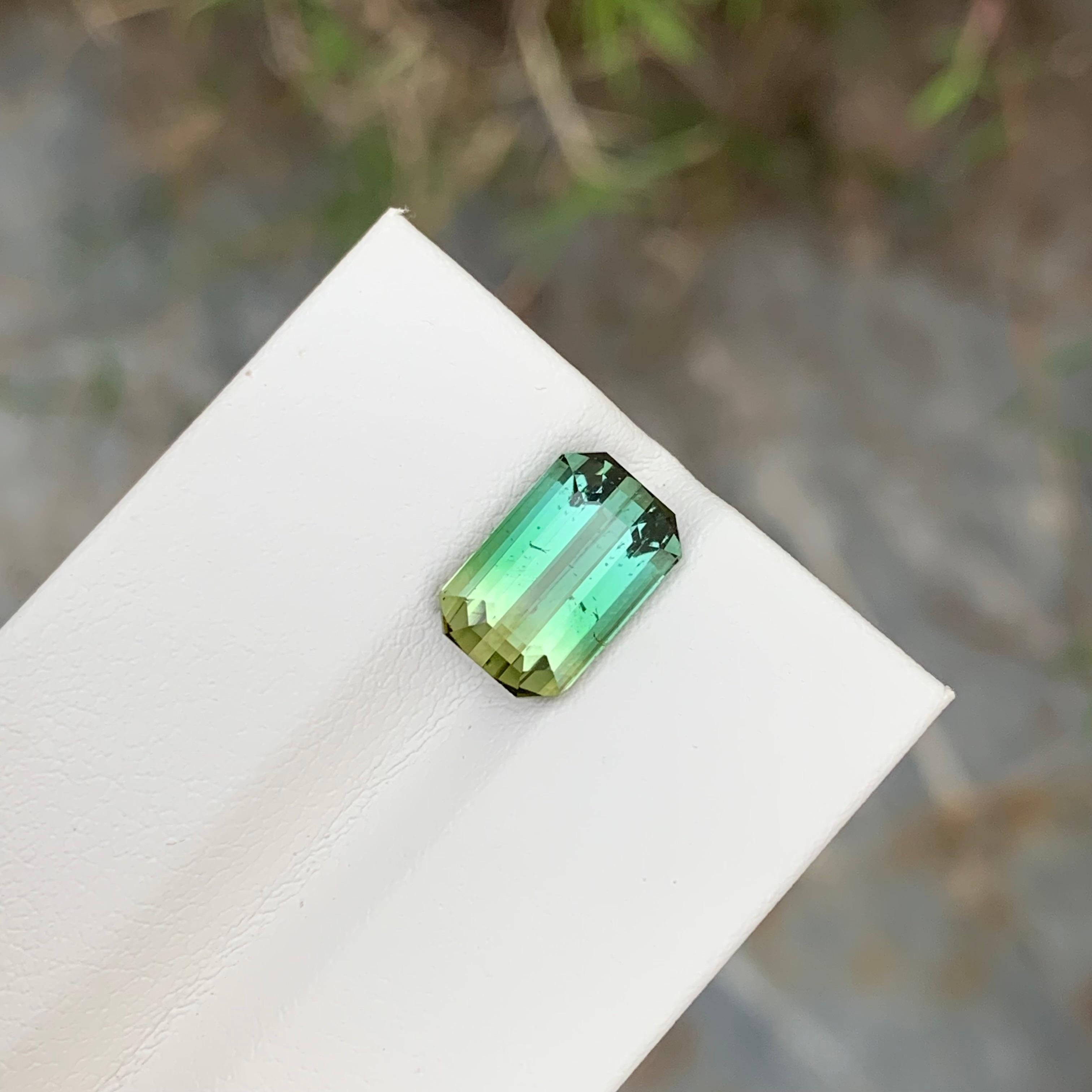 3.80 Carat Natural Loose Bi Colour Tourmaline Emerald Shape Gem  For Sale 3
