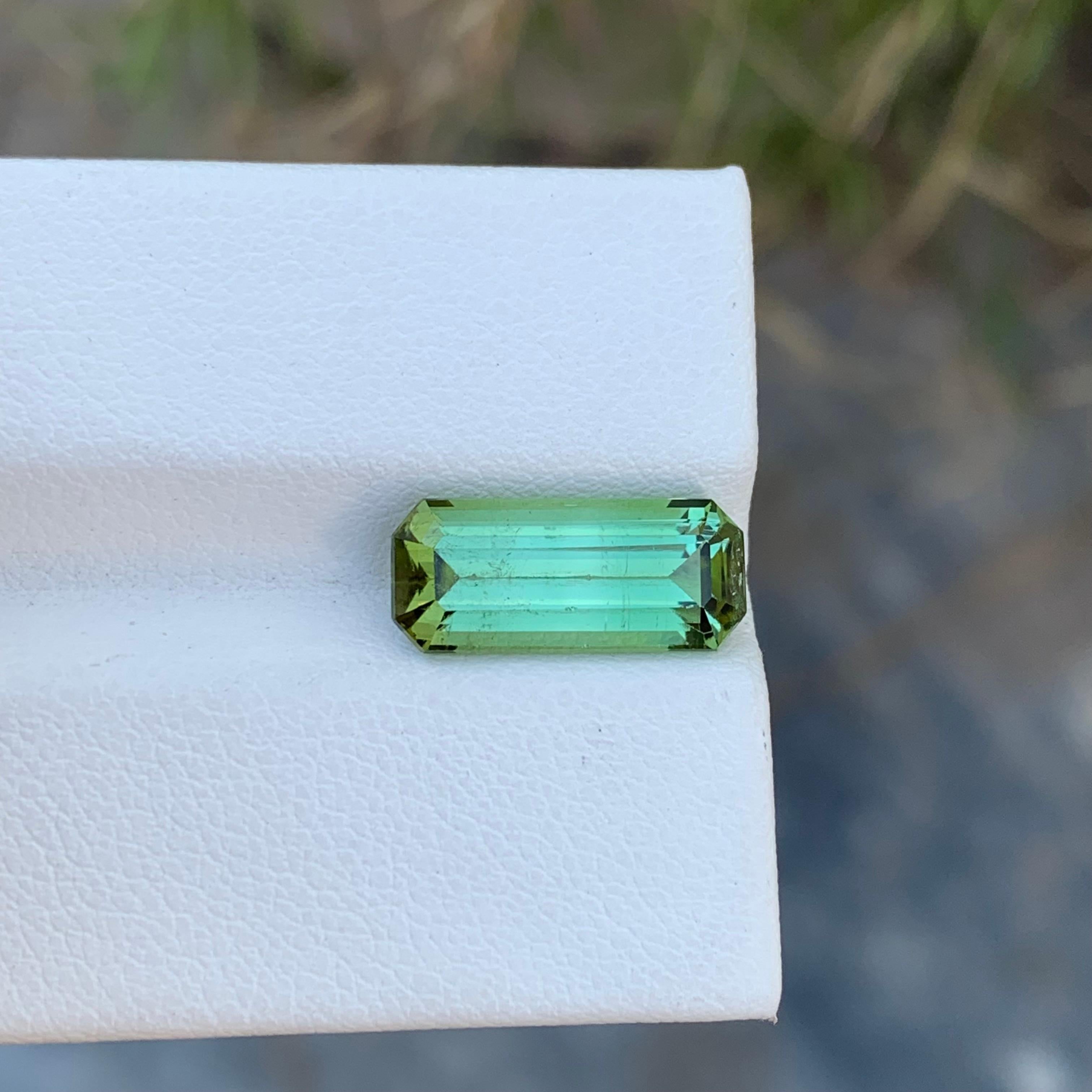 Arts and Crafts 3.80 Carat Natural Loose Emerald Cut Mint Tourmaline Gem For Ring  For Sale