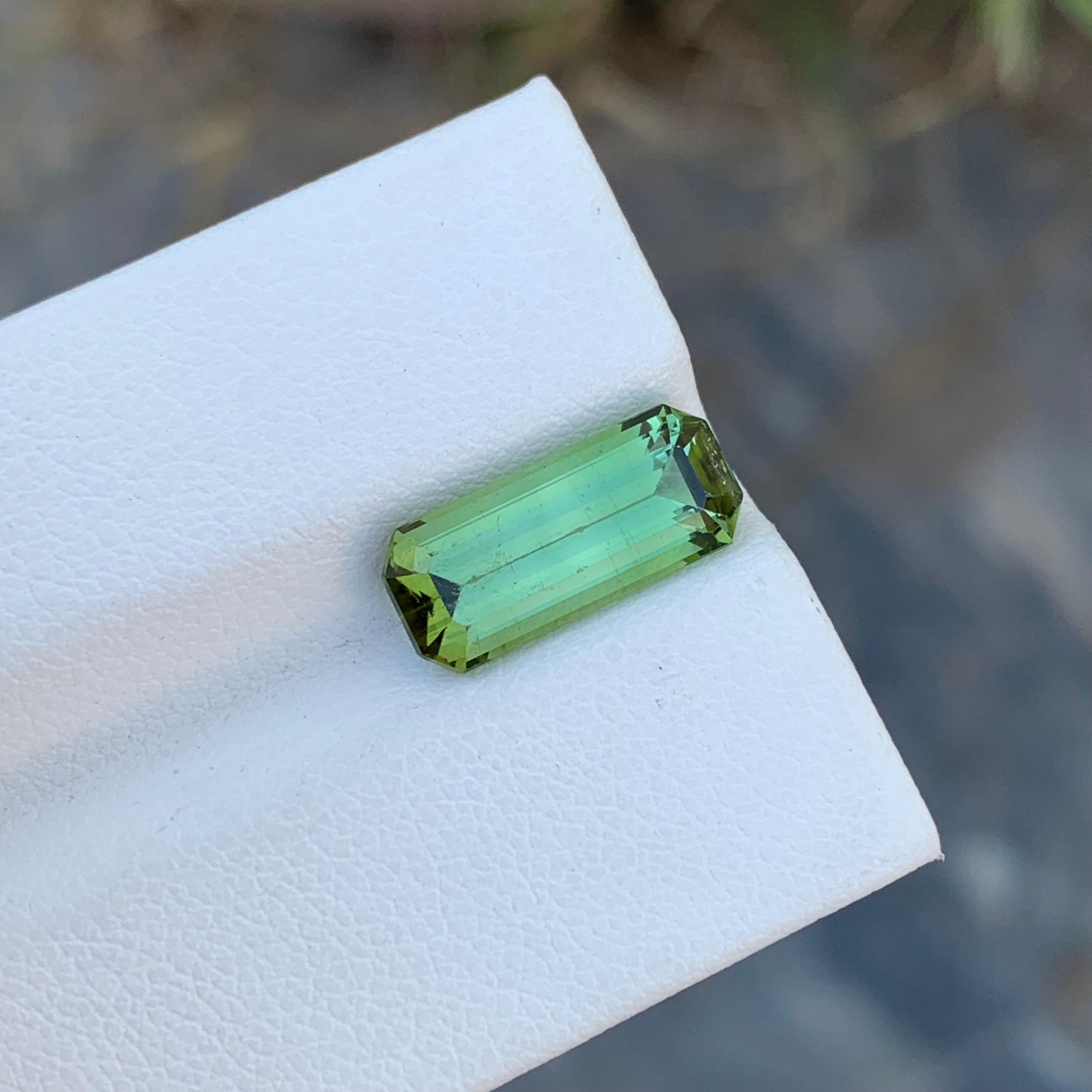 3.80 Carat Natural Loose Emerald Cut Mint Tourmaline Gem For Ring  For Sale 1