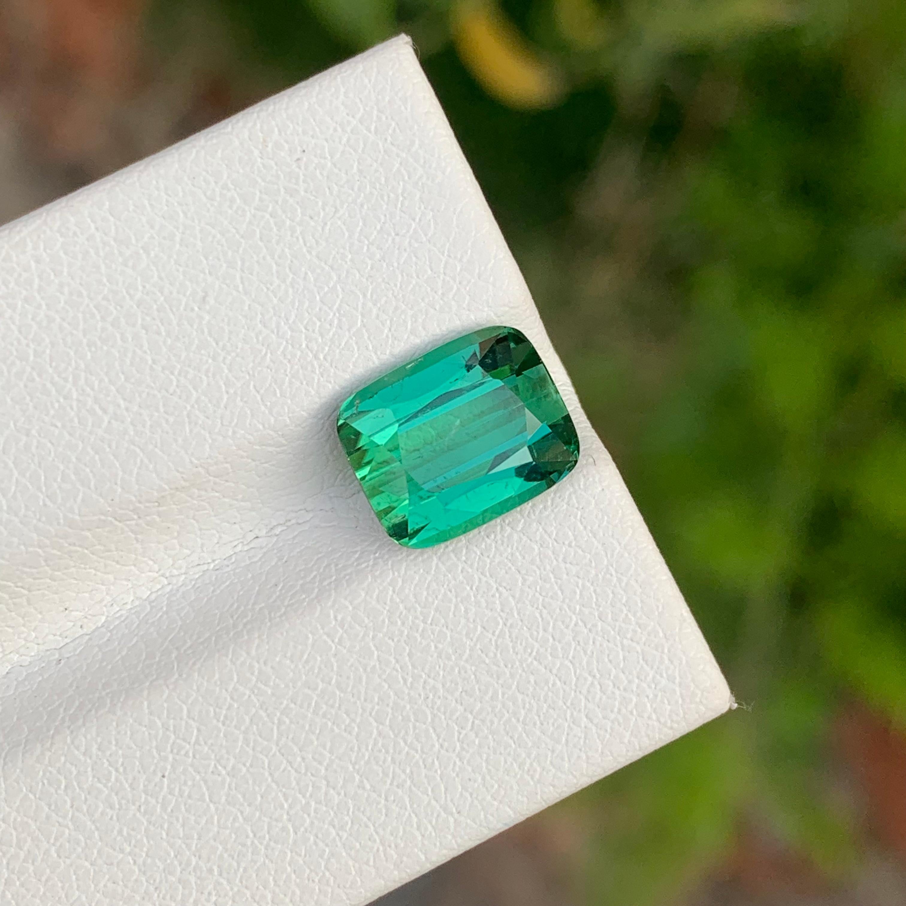 3.80 Carat Natural Loose Green Lagoon Tourmaline Cushion Shape Gemstone For Sale 4