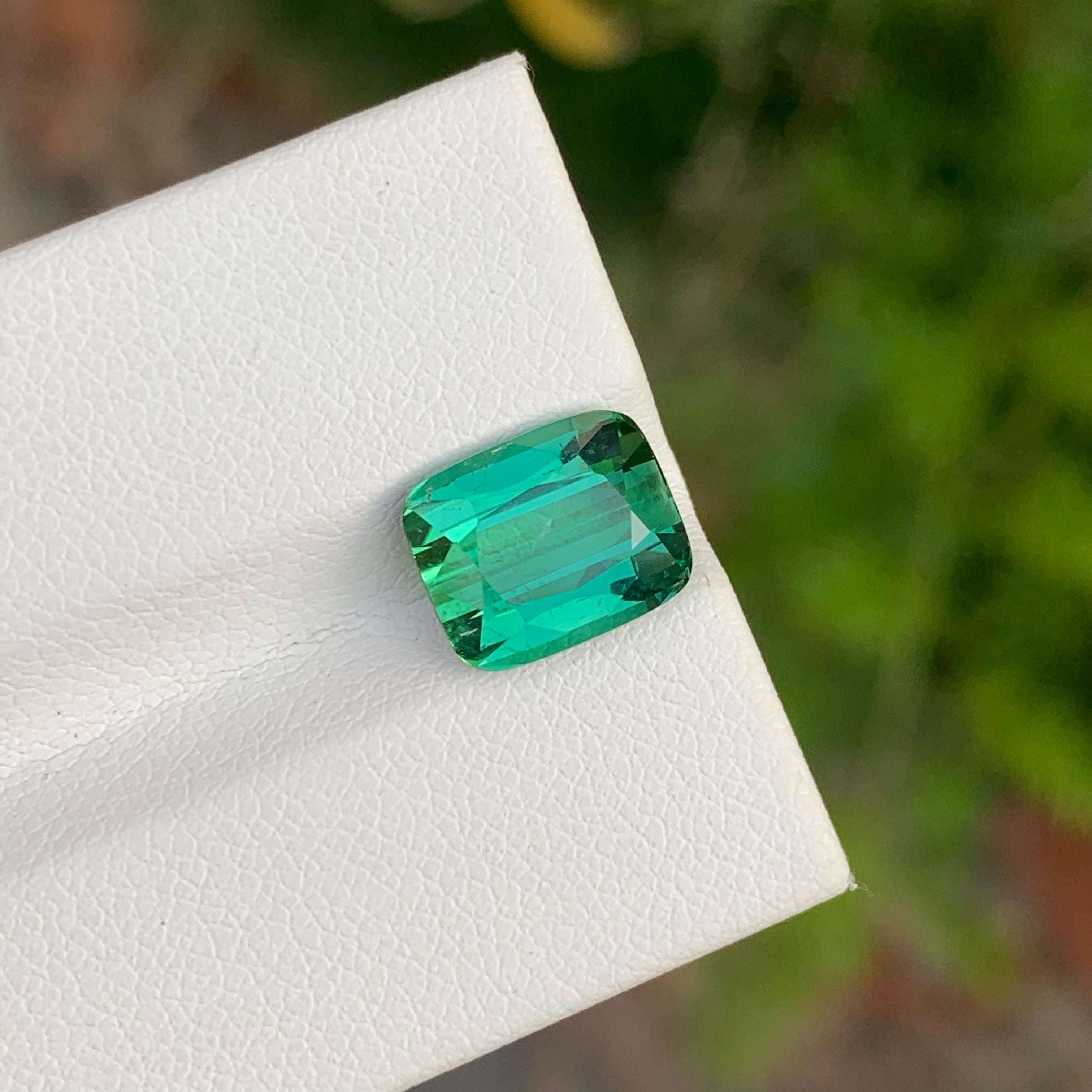 3.80 Carat Natural Loose Green Lagoon Tourmaline Cushion Shape Gemstone For Sale 5