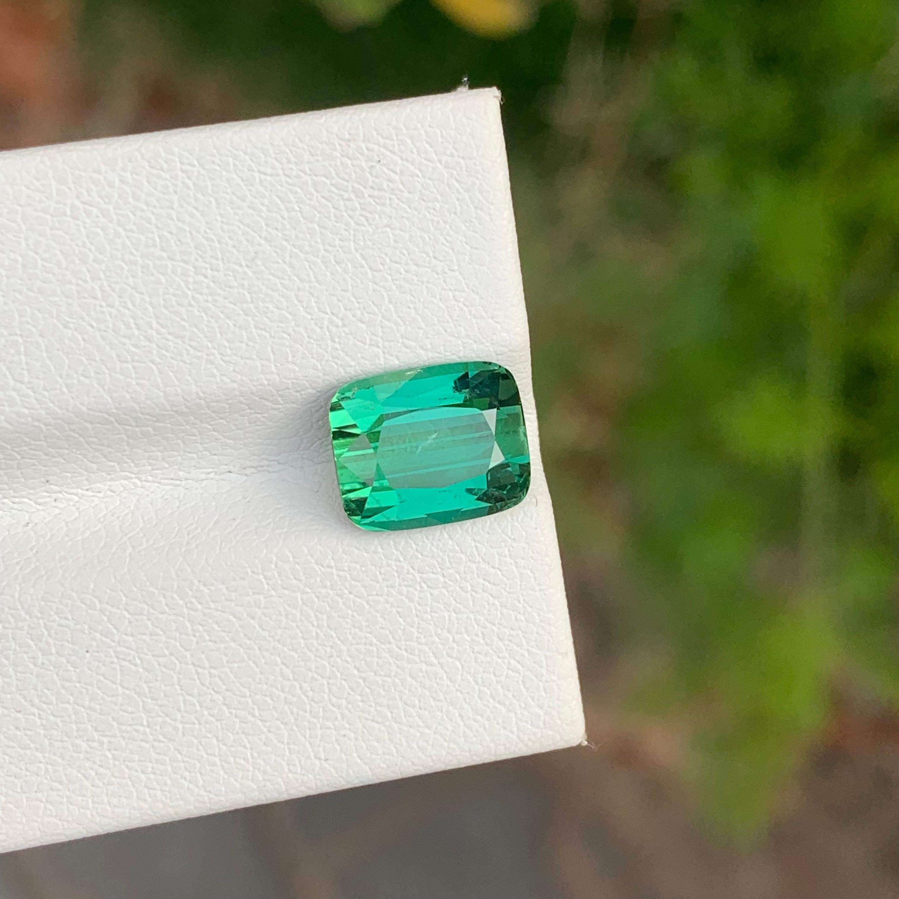 Arts and Crafts 3.80 Carat Natural Loose Green Lagoon Tourmaline Cushion Shape Gemstone For Sale