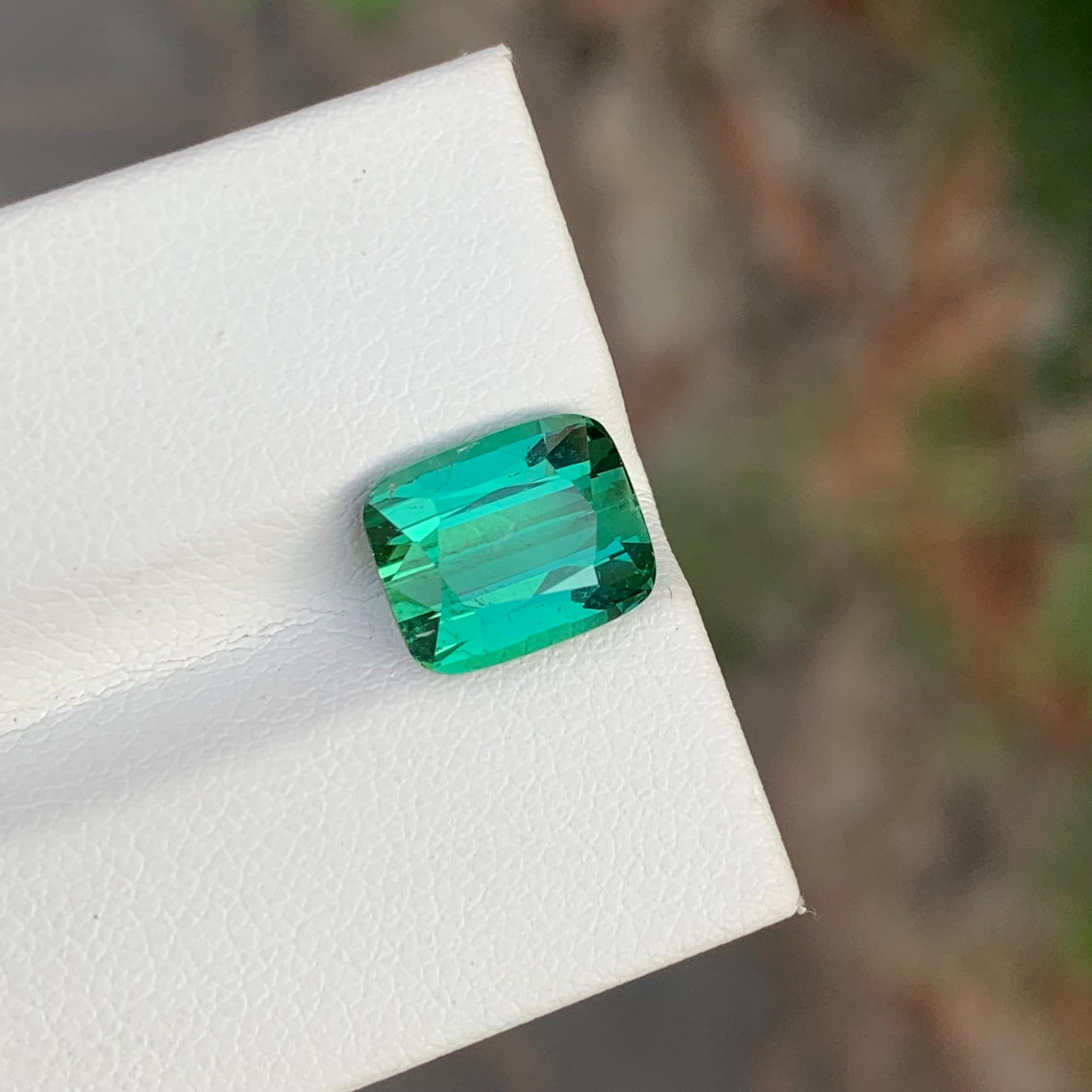 3.80 Carat Natural Loose Green Lagoon Tourmaline Cushion Shape Gemstone For Sale 2