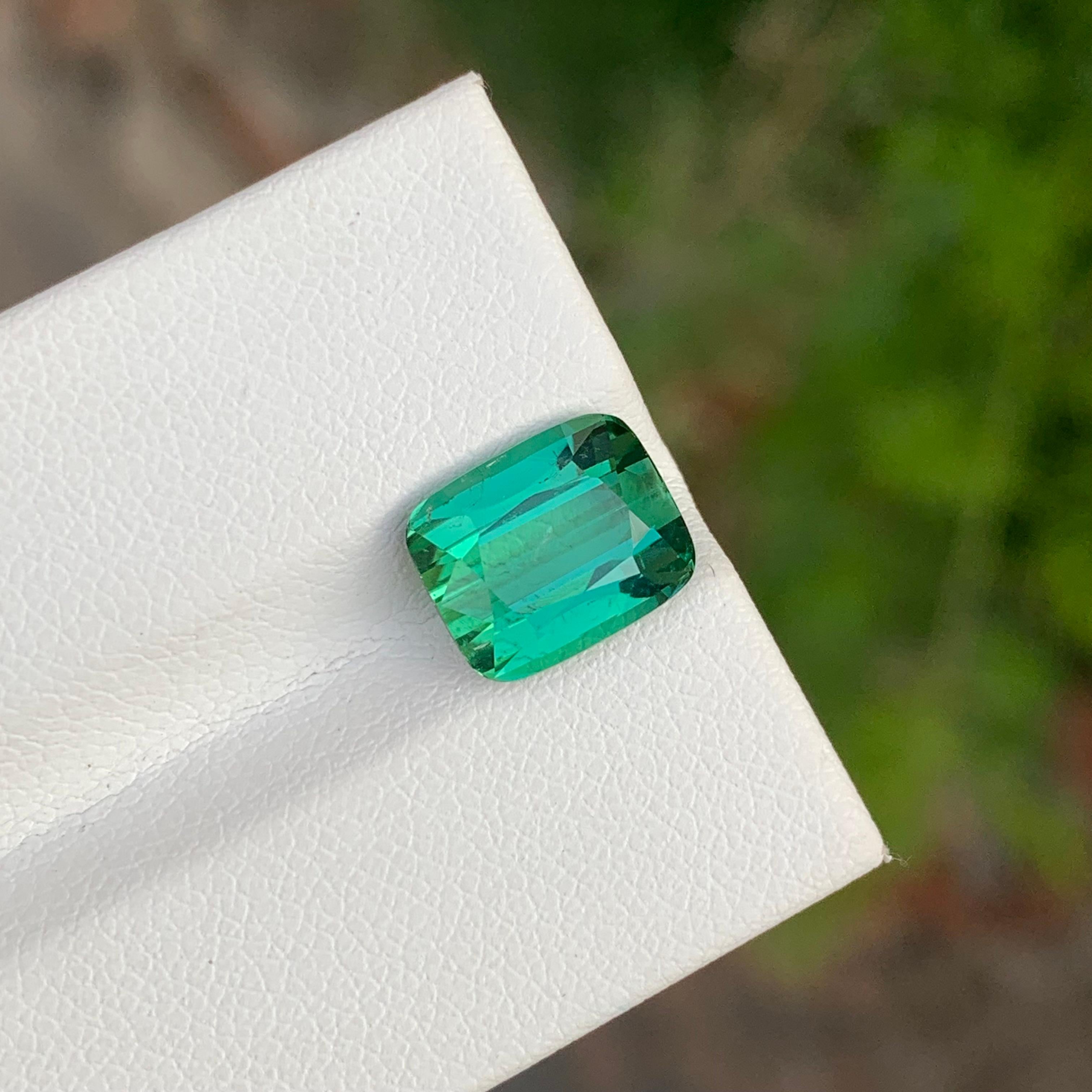 3.80 Carat Natural Loose Green Lagoon Tourmaline Cushion Shape Gemstone For Sale 3