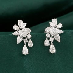 3.80 Carat Natural Marquise Pear Diamond Cluster Drop Earrings 18K White Gold