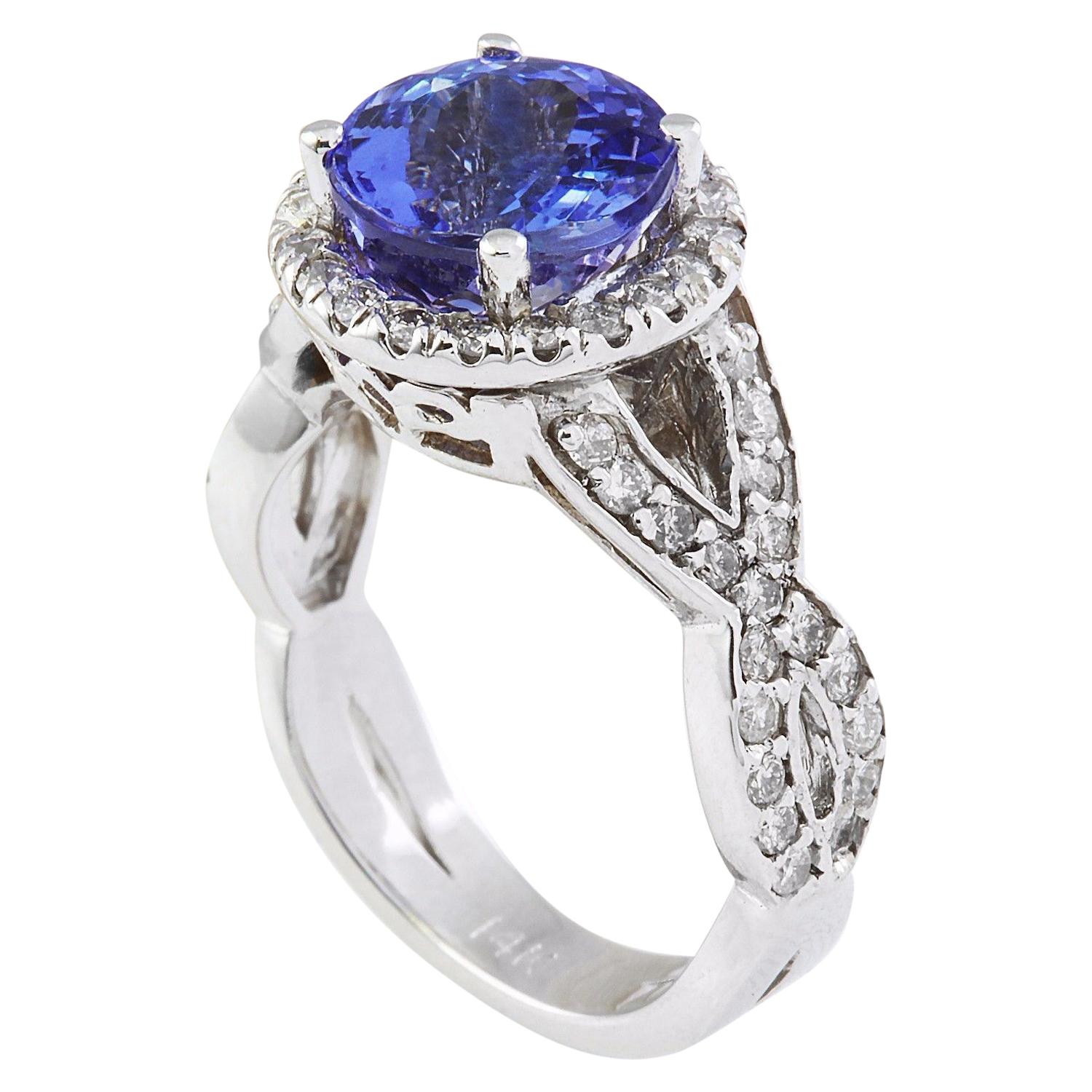 Natural Tanzanite Diamond Ring In 14 Karat Solid White Gold  In New Condition For Sale In Los Angeles, CA