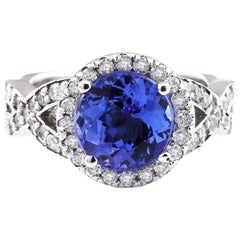 Natural Tanzanite Diamond Ring In 14 Karat Solid White Gold