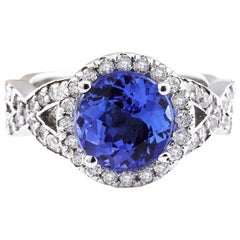 Bague en or blanc massif 14 carats avec tanzanite naturelle et diamant 