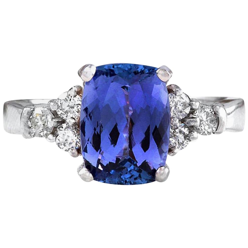 3.80 Carat Natural Very Nice Looking Tanzanite and Diamond 14K Solid White Gold For Sale