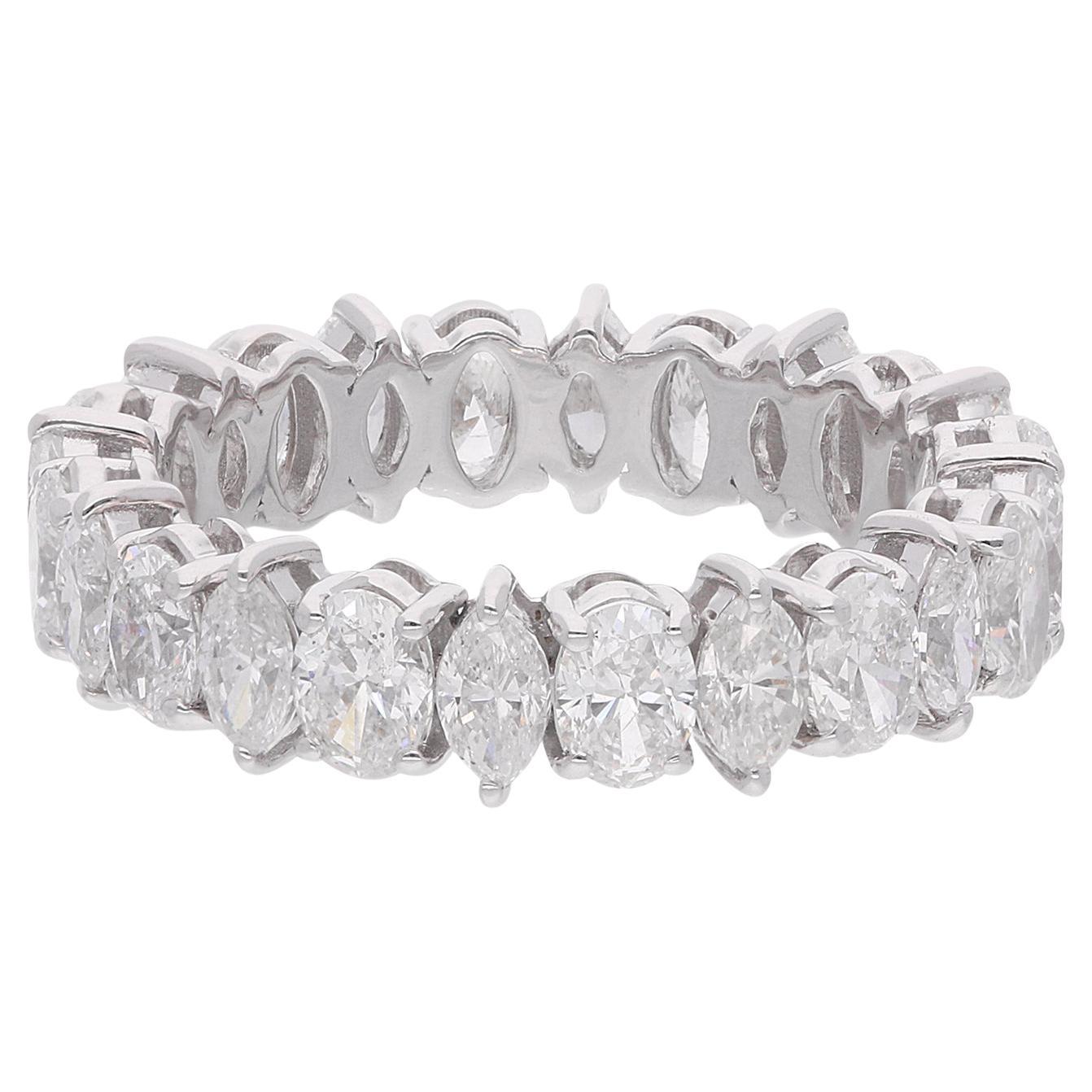 Anello a fascia con diamanti ovali e marquise da 3,80 carati in oro bianco 18 carati Gioielli di pregio in vendita