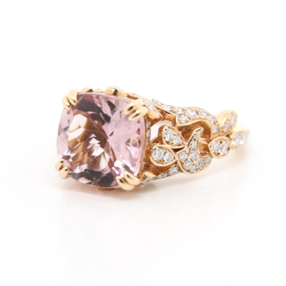 Blossom Radiance: The Pink Morganite Floral Ring

This exquisite ring captures the essence of nature's beauty, seamlessly blending elegance with organic inspiration. At its heart lies a captivating 3.80-carat pink morganite, whose delicate blush