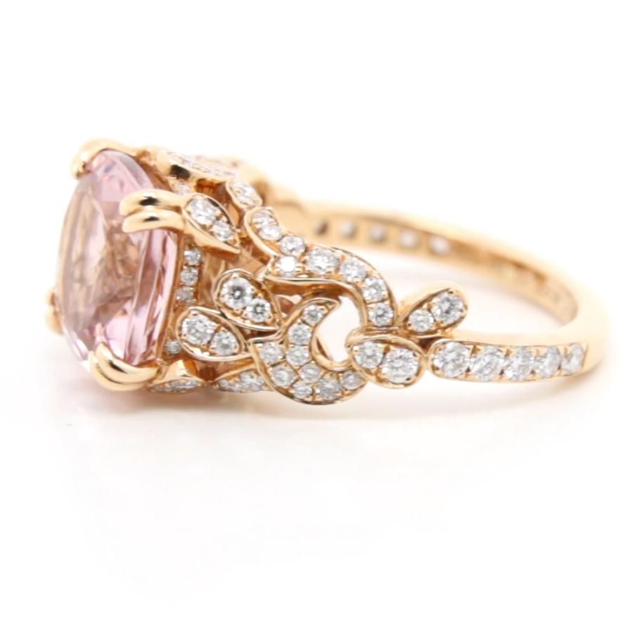 Romantic 3.80 Carat Pink Morganite Floral Diamond Ring in 18K Rose Gold For Sale