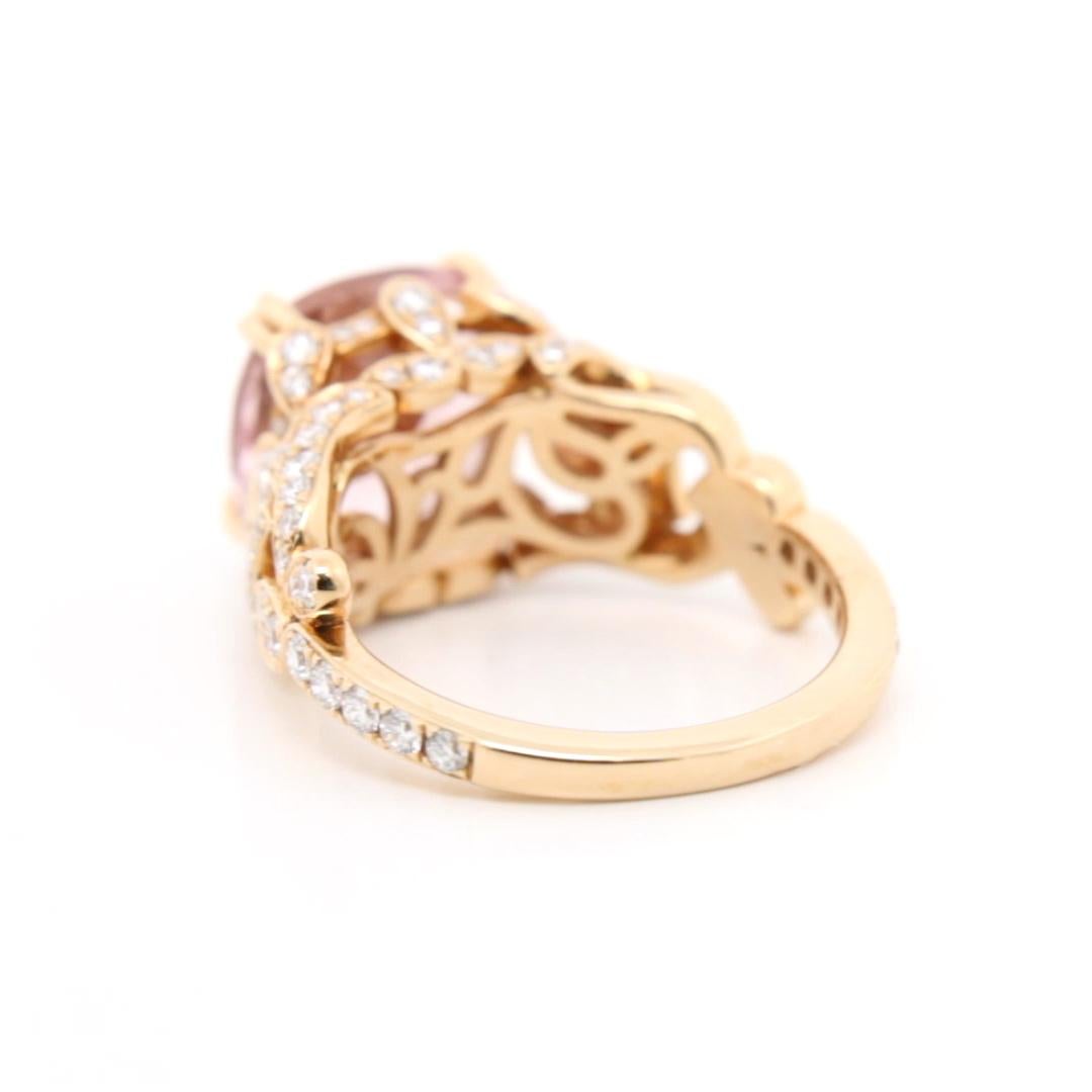 Cushion Cut 3.80 Carat Pink Morganite Floral Diamond Ring in 18K Rose Gold For Sale