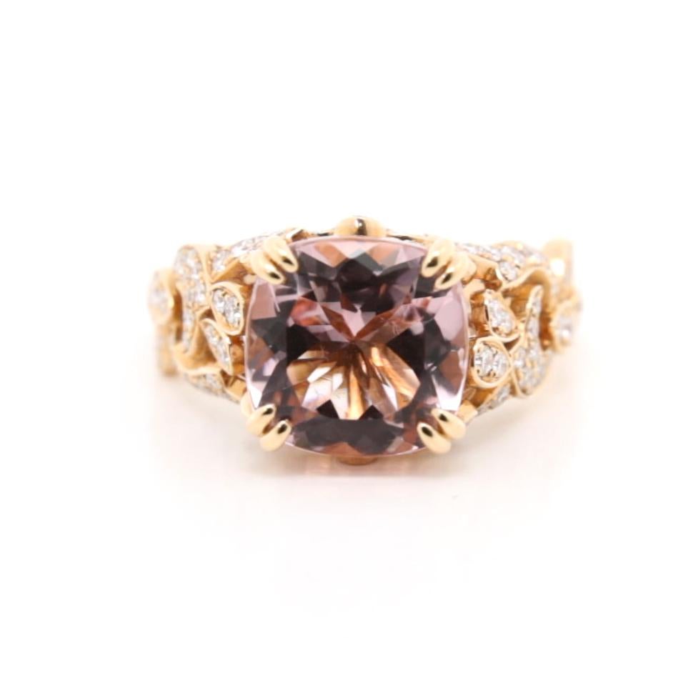 3.80 Carat Pink Morganite Floral Diamond Ring in 18K Rose Gold For Sale 2