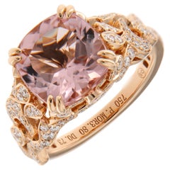 Anillo de diamantes florales de Morganita rosa de 3,80 quilates en oro rosa de 18 quilates