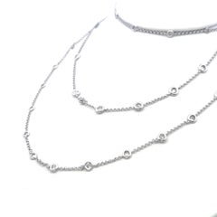 3.80 Carat Round Brilliant Diamond 14K White Gold Bezel-Set Station Necklace