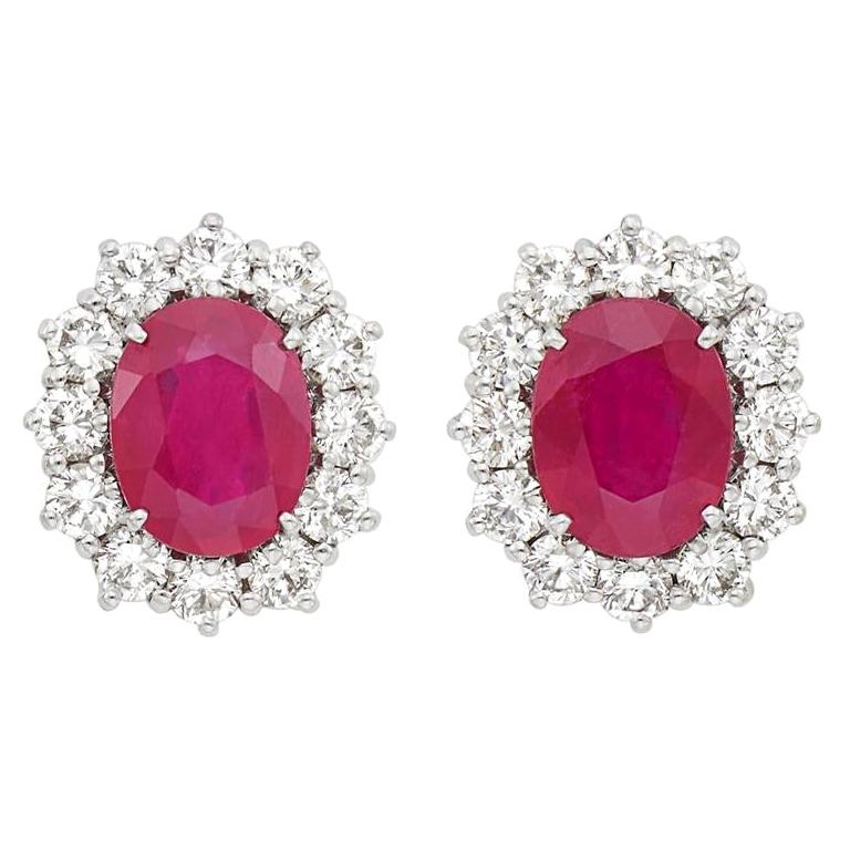 3.80 Carat Ruby Diamond Gold Earrings For Sale at 1stDibs
