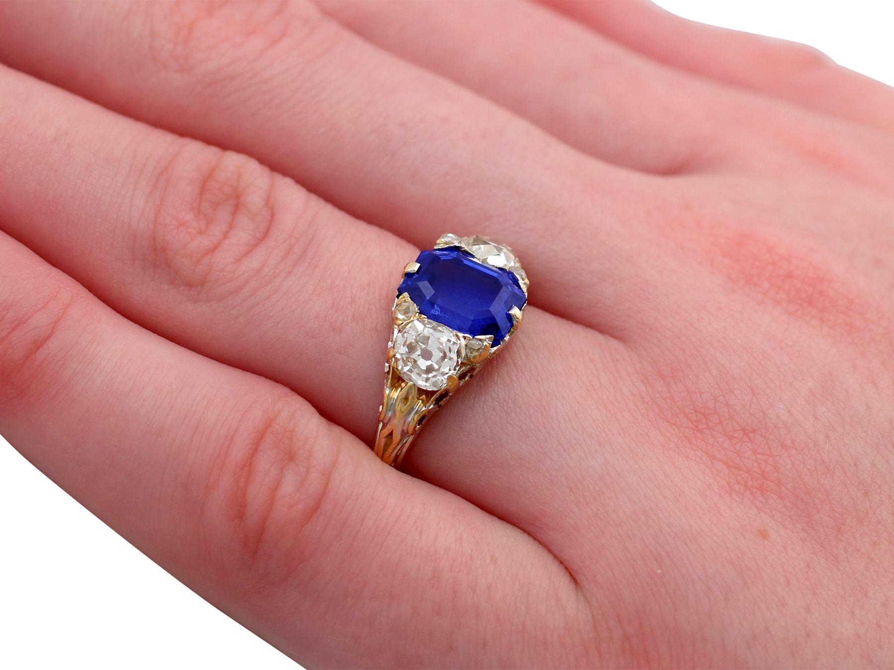 3.80 Carat Sapphire and 1.48 Carat Diamond Yellow and White Gold Trilogy Ring 2