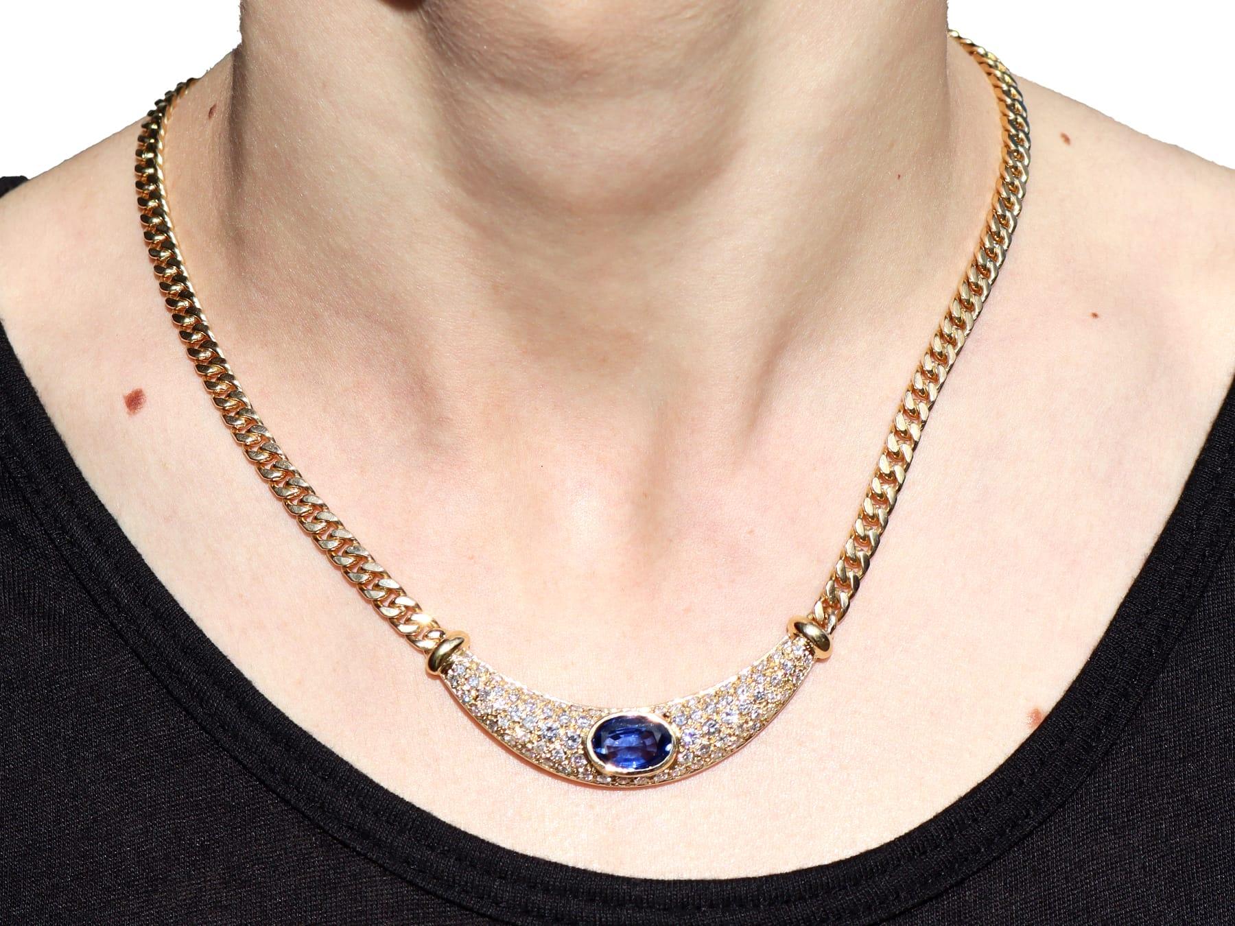 Collier en or jaune 18 carats saphir 3,80 carats et diamant 4,70 carats Circa 2000 en vente 5