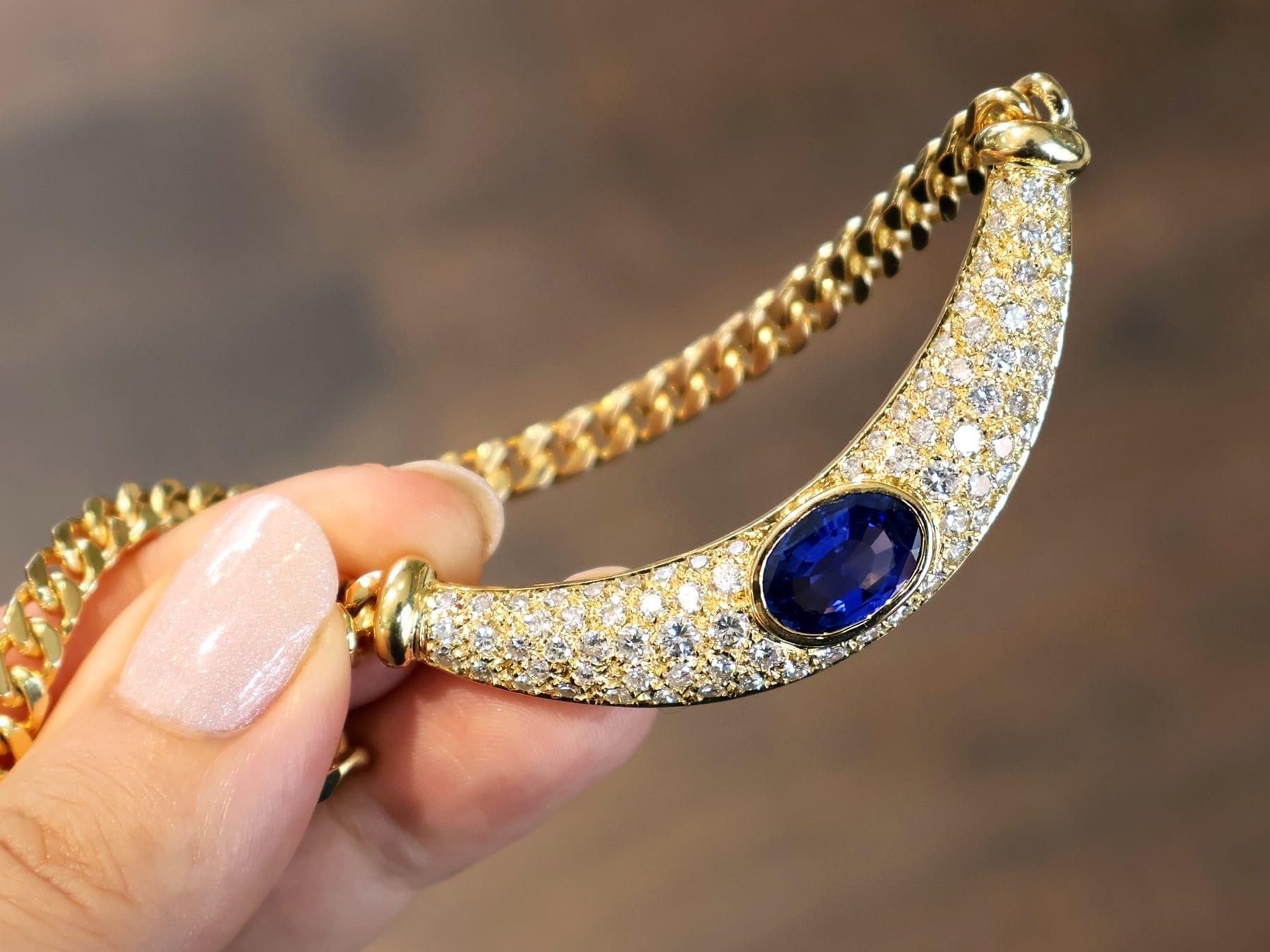 Collier en or jaune 18 carats saphir 3,80 carats et diamant 4,70 carats Circa 2000 Excellent état - En vente à Jesmond, Newcastle Upon Tyne