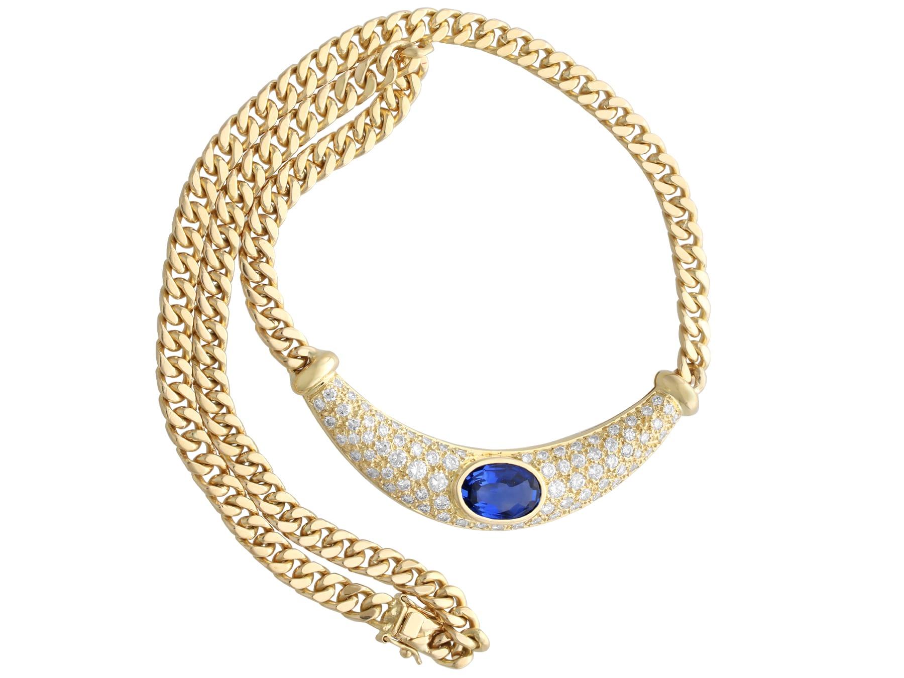 Collier en or jaune 18 carats saphir 3,80 carats et diamant 4,70 carats Circa 2000 Unisexe en vente