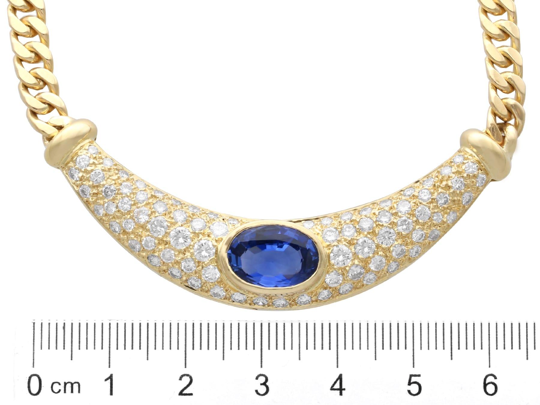 Collier en or jaune 18 carats saphir 3,80 carats et diamant 4,70 carats Circa 2000 en vente 3