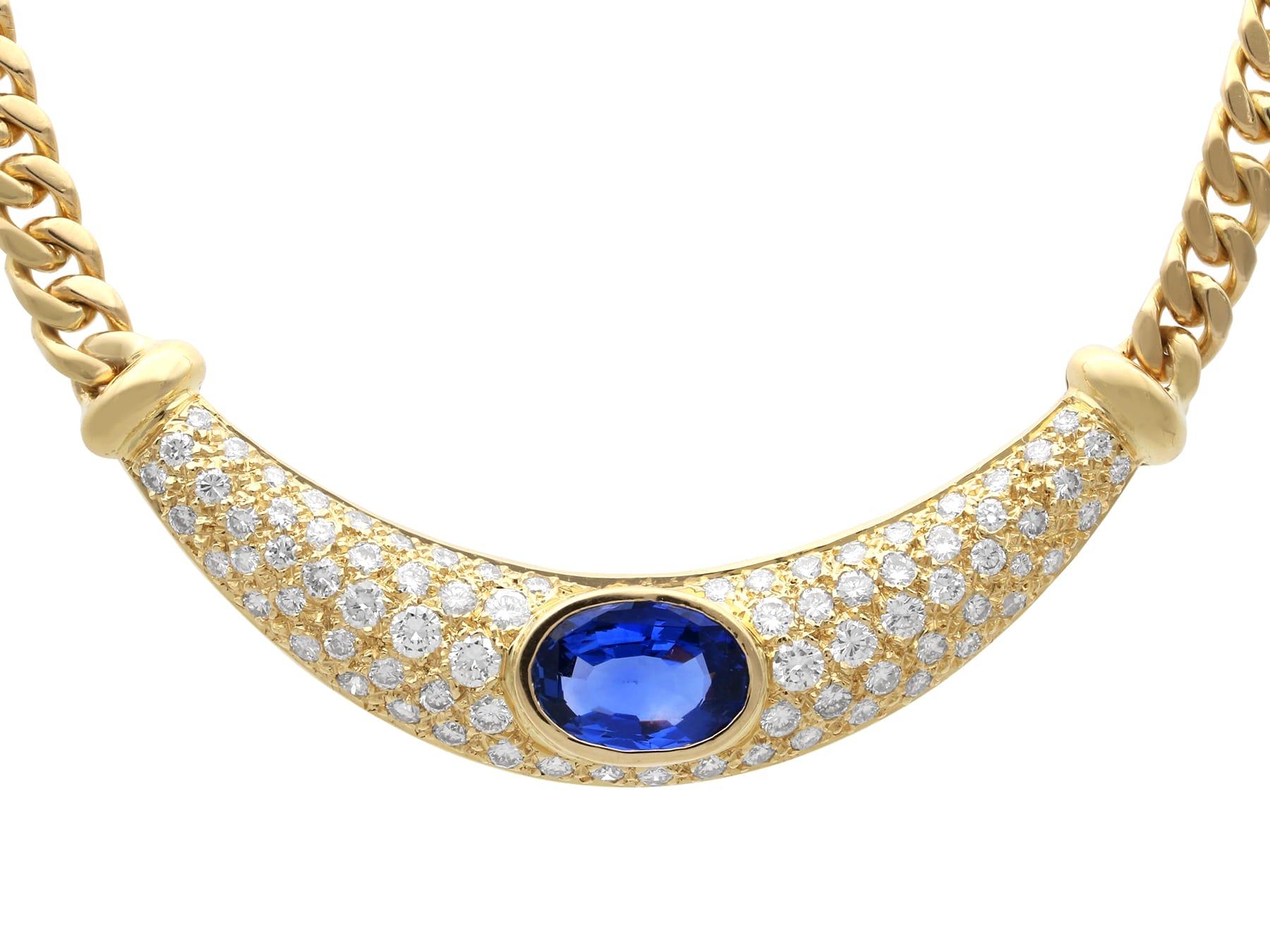 Collier en or jaune 18 carats saphir 3,80 carats et diamant 4,70 carats Circa 2000