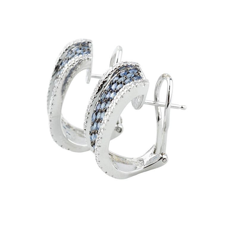 Modern 3.80 Carat Sapphire and Diamond Drop Earrings Antiqued Accents in White Gold
