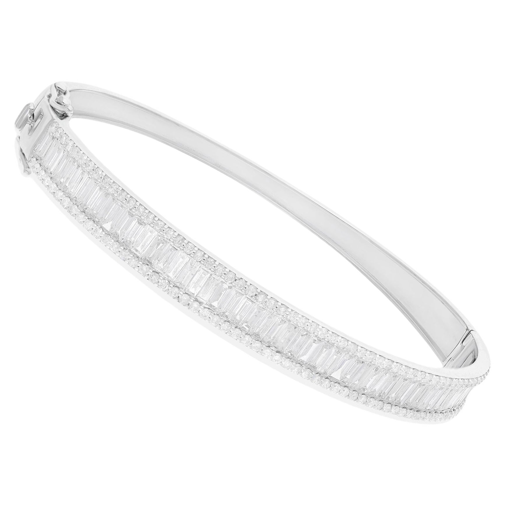 3,80 Carati SI Chiarezza HI Colore Baguette Bracciale di Diamanti 14 Karati Oro Bianco