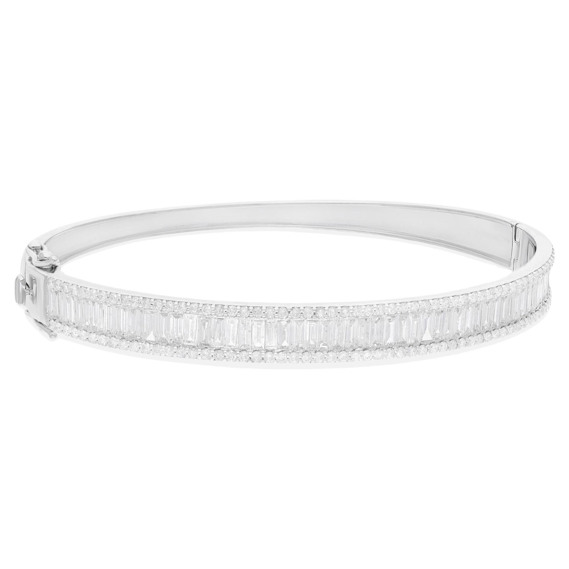 3.80 Carat SI Clarity HI Color Baguette Diamond Bracelet 18 Karat White Gold