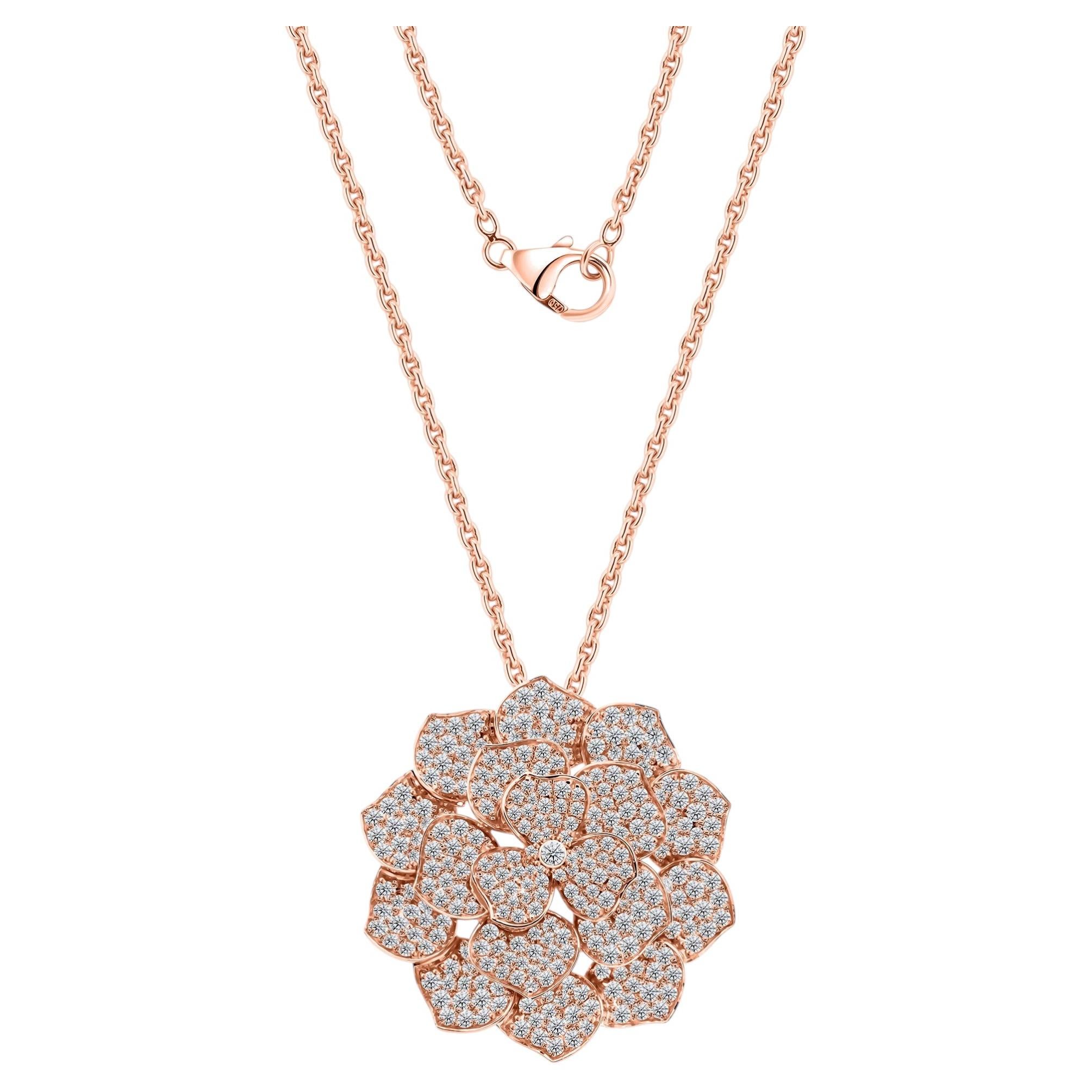 Collar con colgante floral de diamante de 3,80 quilates, pureza SI y color HI, en oro rosa de 18k