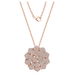 Collier pendentif floral avec diamant de 3,80 carats, pureté SI, couleur HI, en or rose 18 carats
