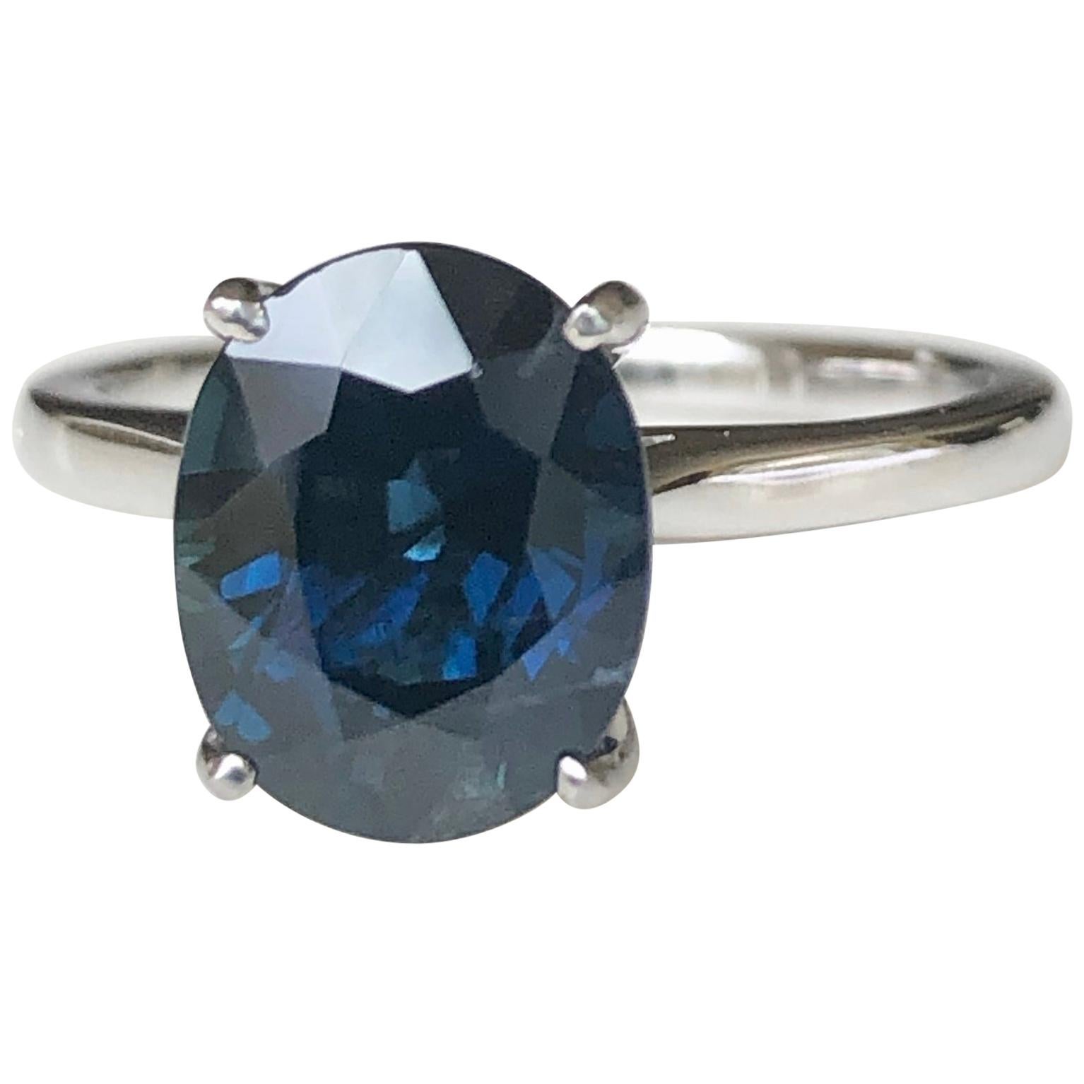 3.80 Carat Solitaire Engagement Sapphire Platinum Ring For Sale