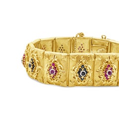 3.80 Carats Total Red & Blue Corundum Handcrafted Bracelet in Yellow Gold