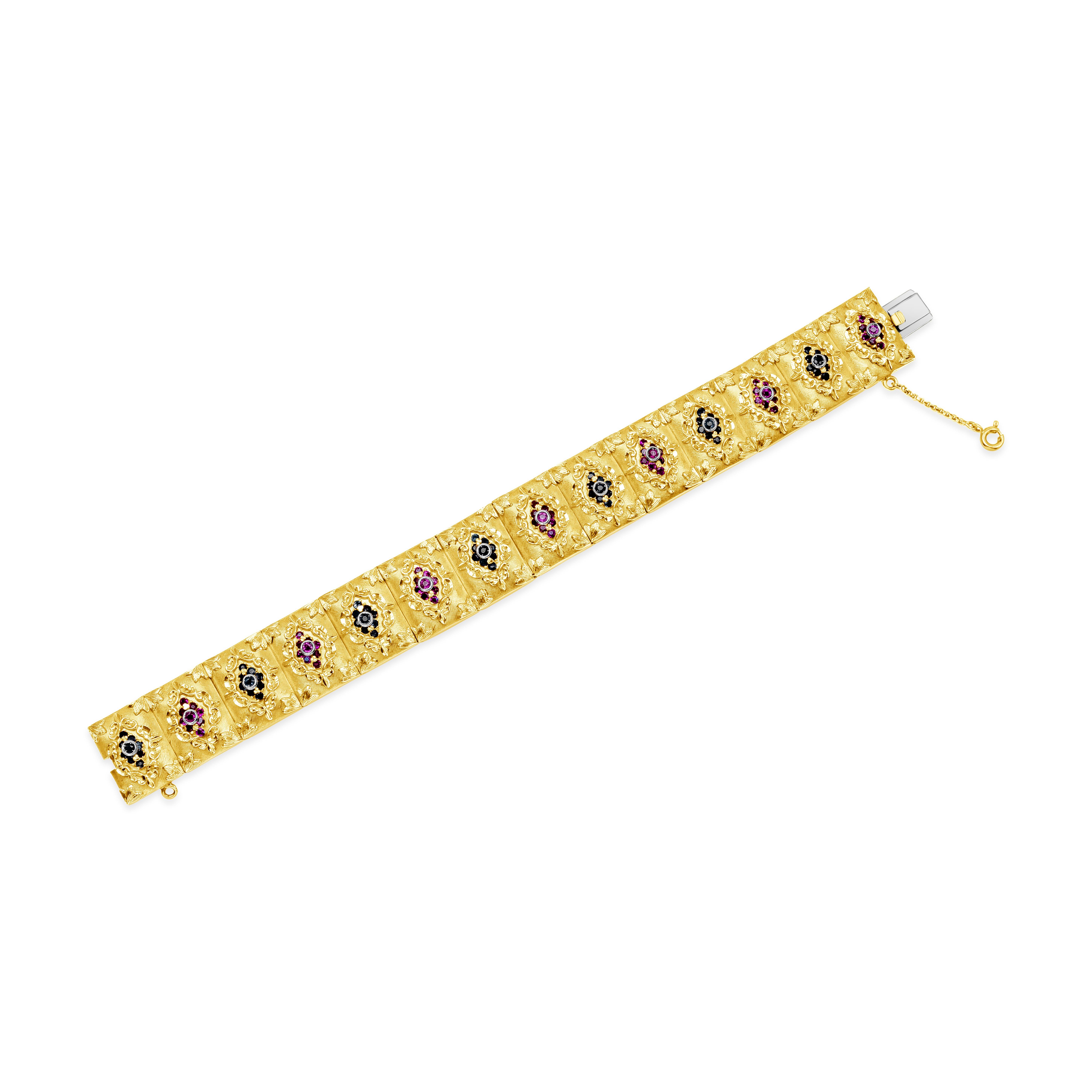 3,80 Karat Gesamt Rubin & Saphir Handcrafted Gelbgold-Armband (Viktorianisch) im Angebot