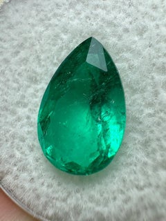 3.80 Carat Vivid Bluish Green Colombian Emerald - Pear Cut Teardrop May