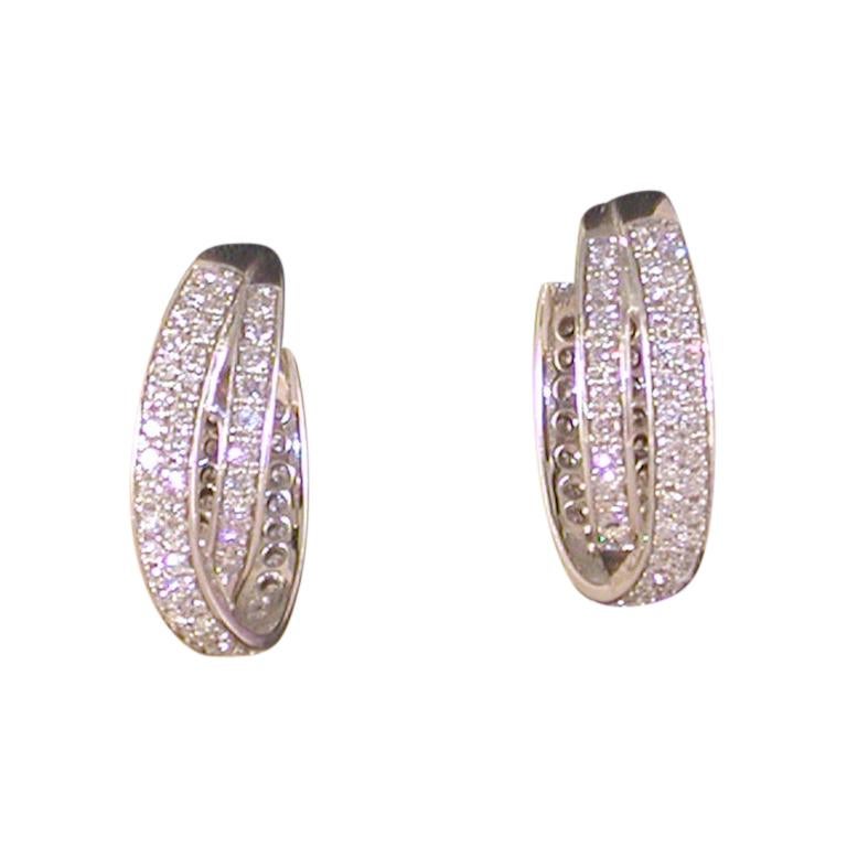3.80 Carat White Gold Diamond Hoop Earrings For Sale
