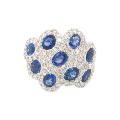 3.80 Carat Blue Sapphire and 1.69 Carat of Diamonds White Gold Band Ring