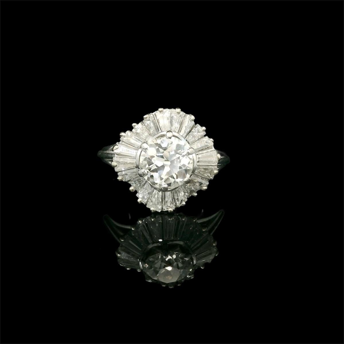 Old European Cut 3.80 Carats Diamond jupe ring circa 1960 For Sale