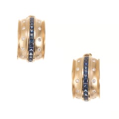 3.80 Carats Diamond Sapphire Gold Half Hoop Earrings