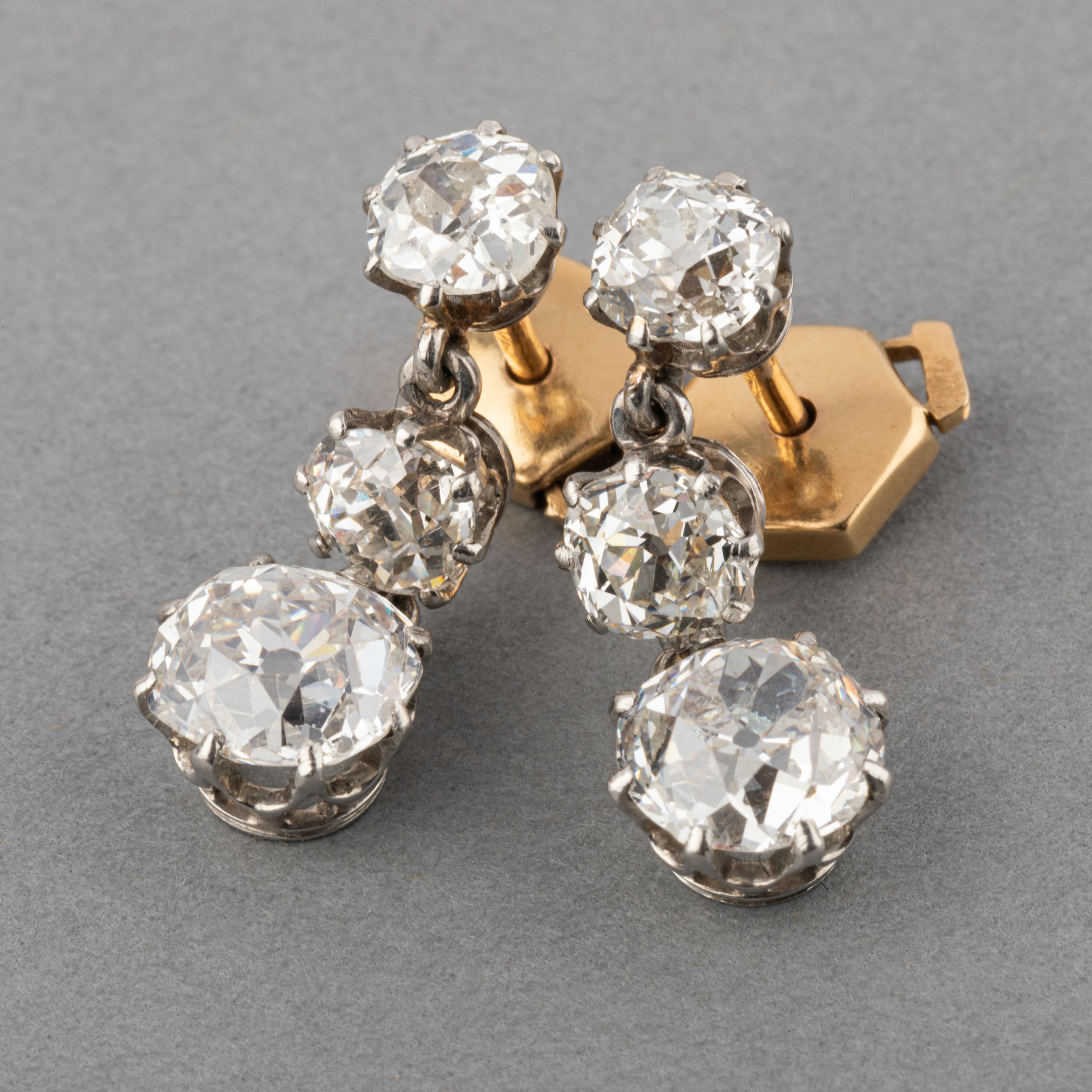 4.80 Carat Diamonds Antique Diamonds Earrings In Good Condition For Sale In Saint-Ouen, FR