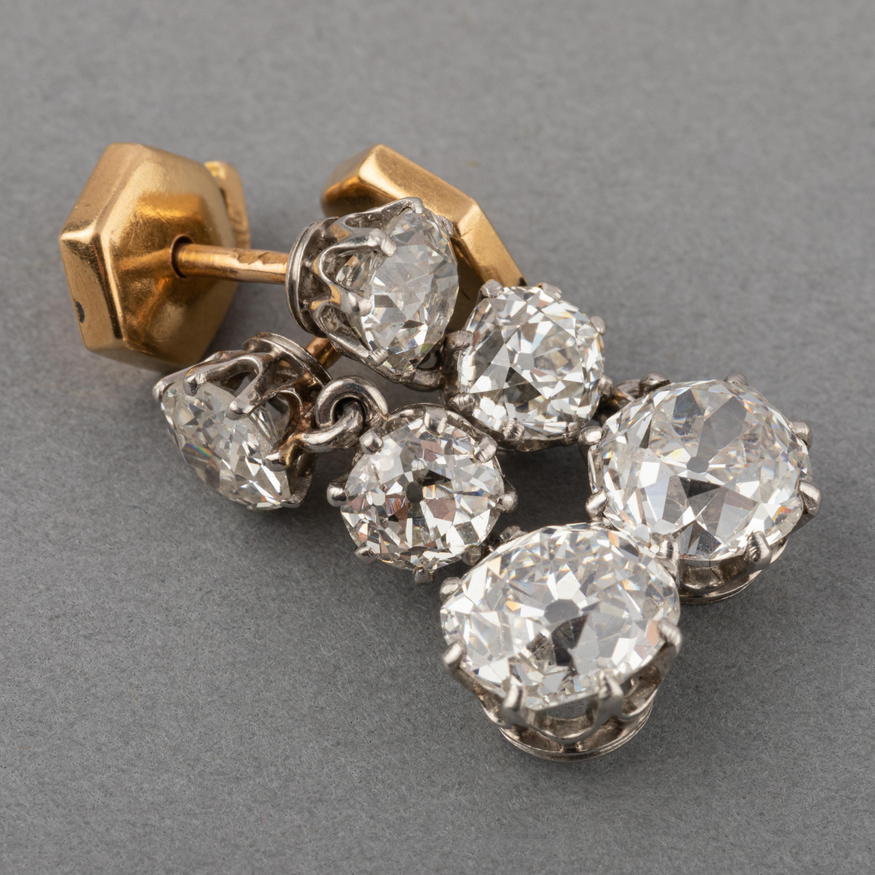 Women's 4.80 Carat Diamonds Antique Diamonds Earrings For Sale