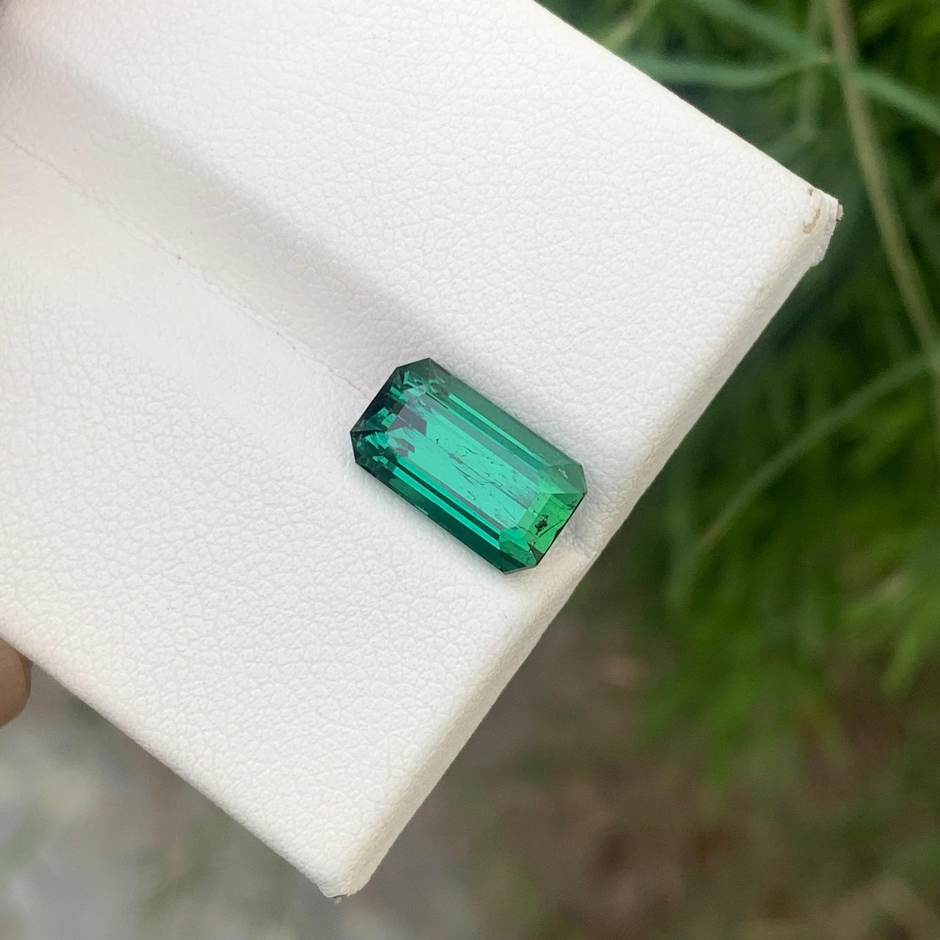 3.80 Carats Emerald Shape Natural Lagoon Tourmaline Ring Gemstone For Sale 2