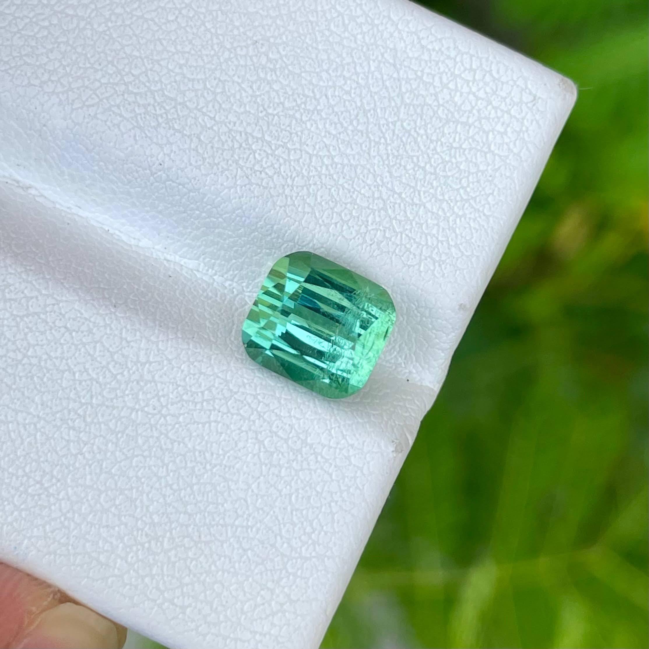 3.80 Carats Greenish Blue Loose Tourmaline Stone Cushion Cut Afghan Gemstone In New Condition For Sale In Bangkok, TH