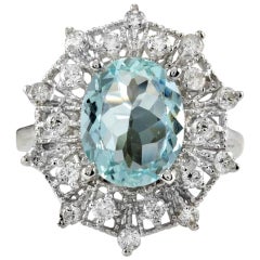 3.80 Carat Natural Aquamarine and Diamond 14 Karat Solid White Gold Ring