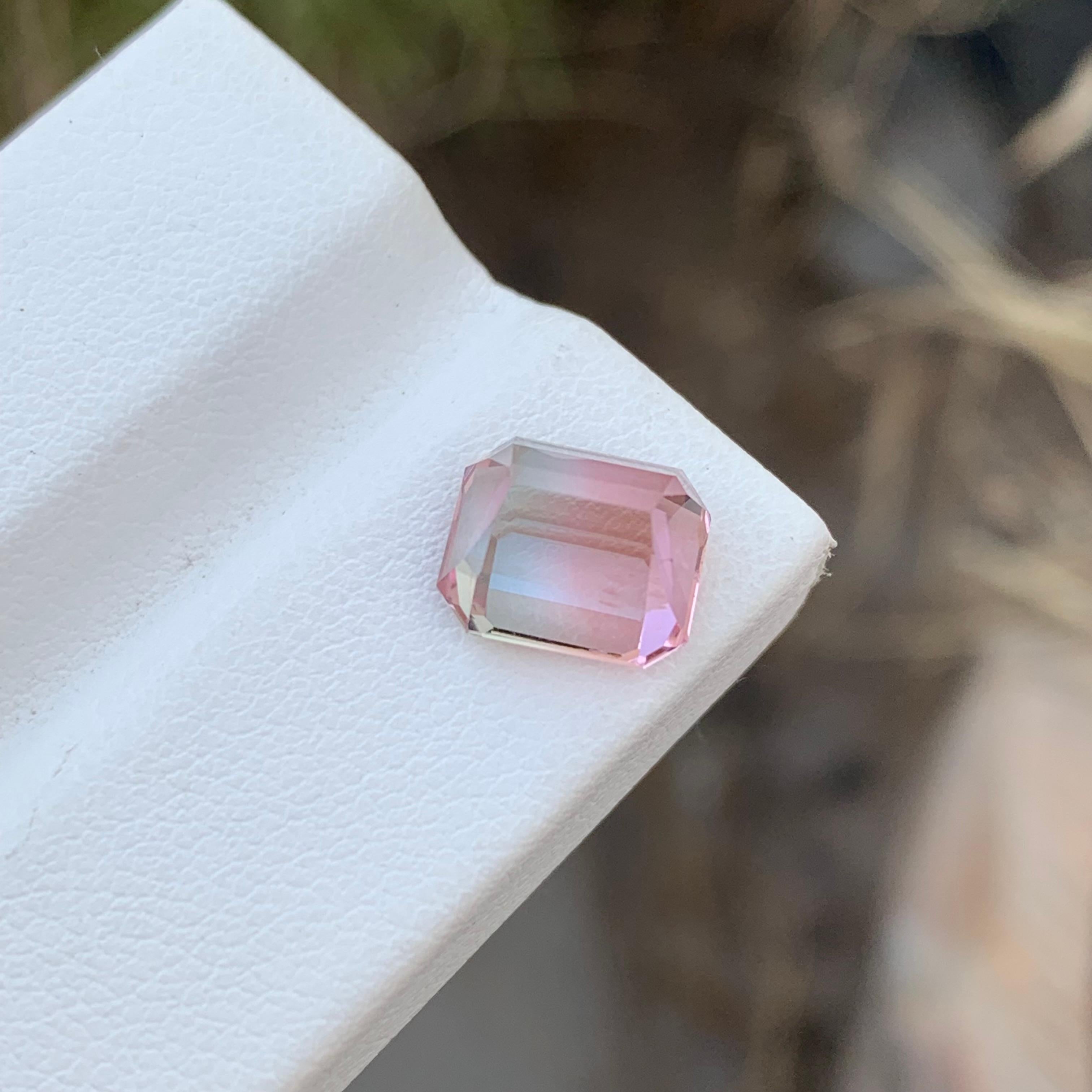 Emerald Cut 3.80 Carats Natural Baby Pink Bicolour Loose Tourmaline For Jewelry Making For Sale
